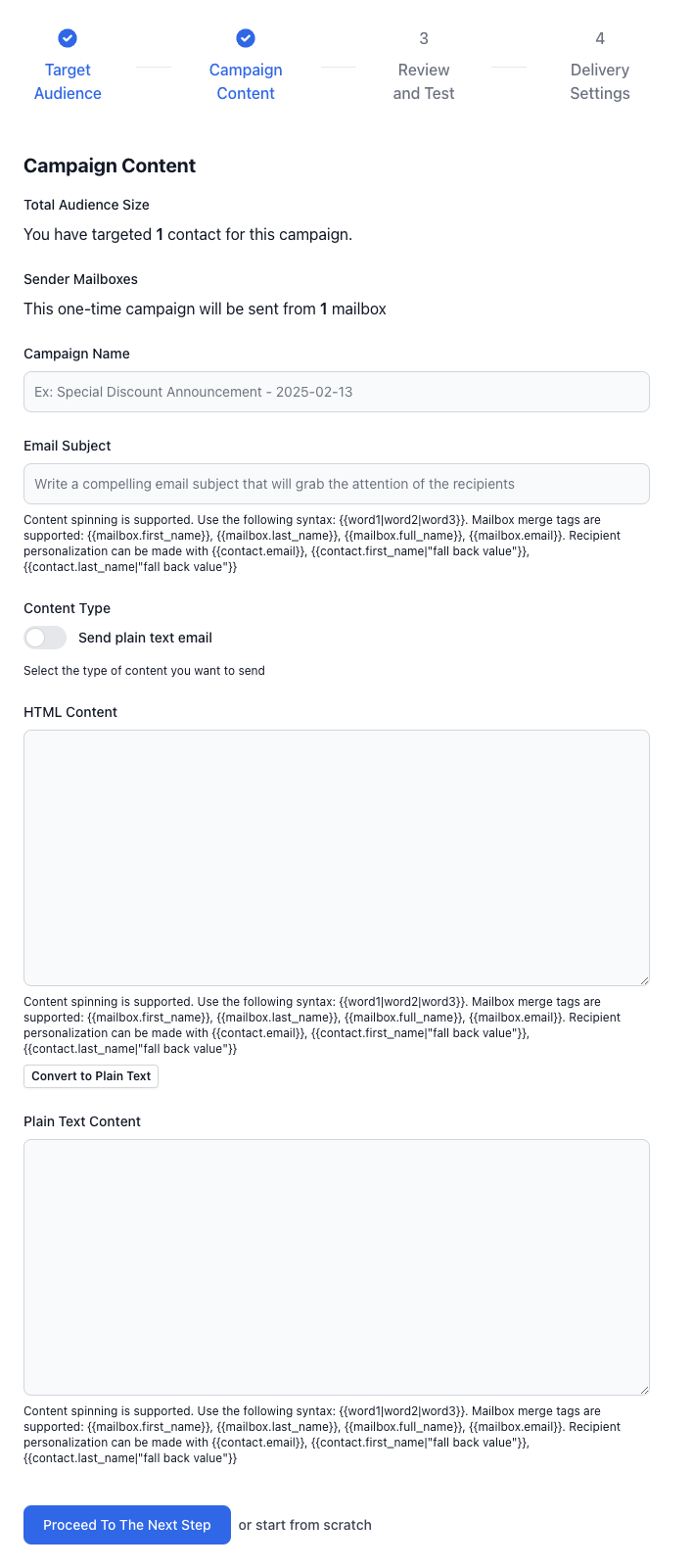 Email content creation interface showing personalization options