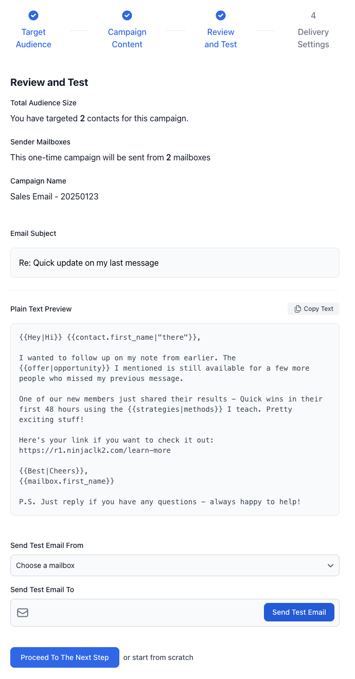Preview and test email interface