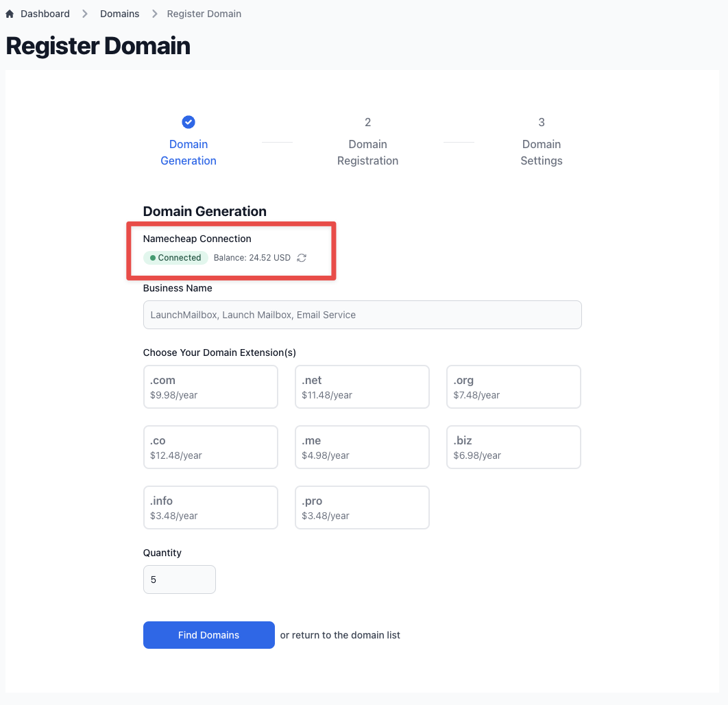Successful integration screen with green indicator