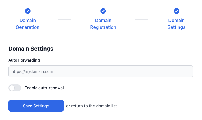 Domain settings configuration panel