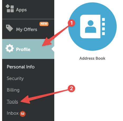 Namecheap left menu showing Profile and Tools options